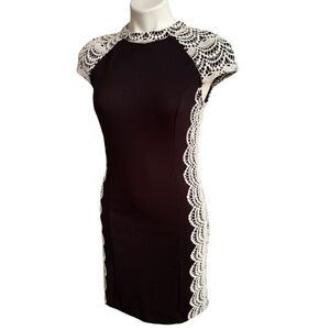 Kensie black mini dress with cream embroidered detail - size XS